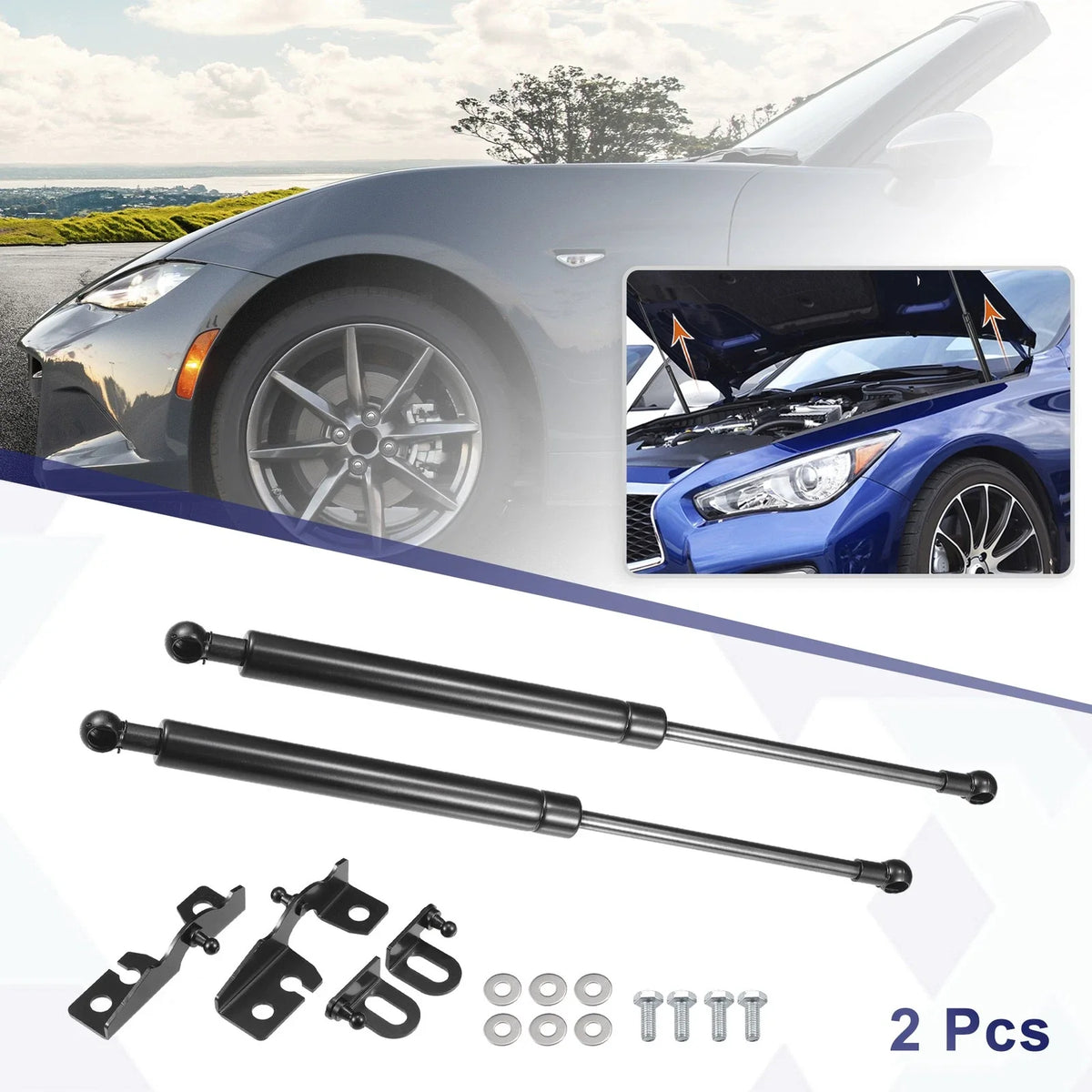 2X Front Hood Lift Supports for Mazda MX-5 ND MX5 Miata (2015–2023)