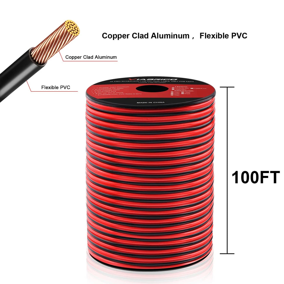 14AWG 2 Conductor Hookup Wire Red Black 100ft Flexible Extension