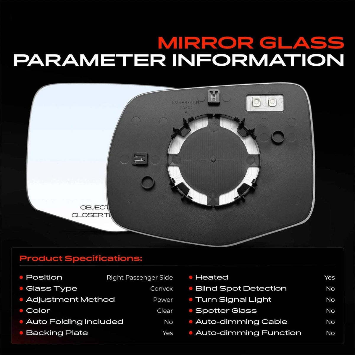 Heated Power Mirror Glass for Honda Pilot Ridgeline (2016–2022) - 76204TG7A11, 76204-TG7-A11, HO1325150