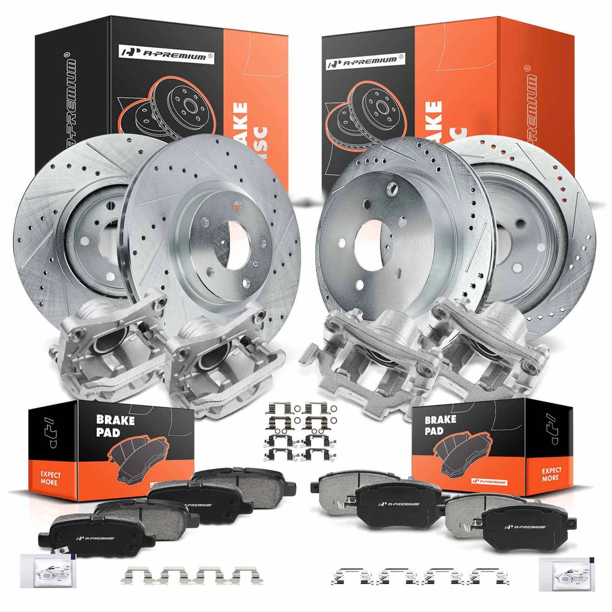 Set of 4 Drilled Brake Rotors & Pads for Nissan Murano (41011CA005, 410111AA0A)