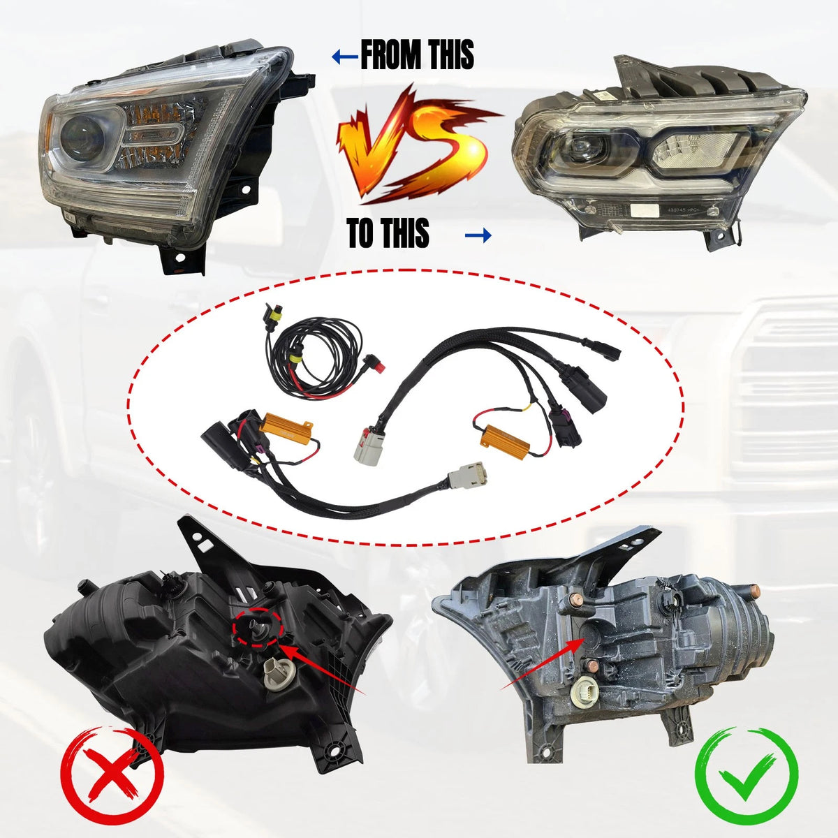 Headlight Conversion Harness for Dodge Durango (2014–2021) 68433782AD