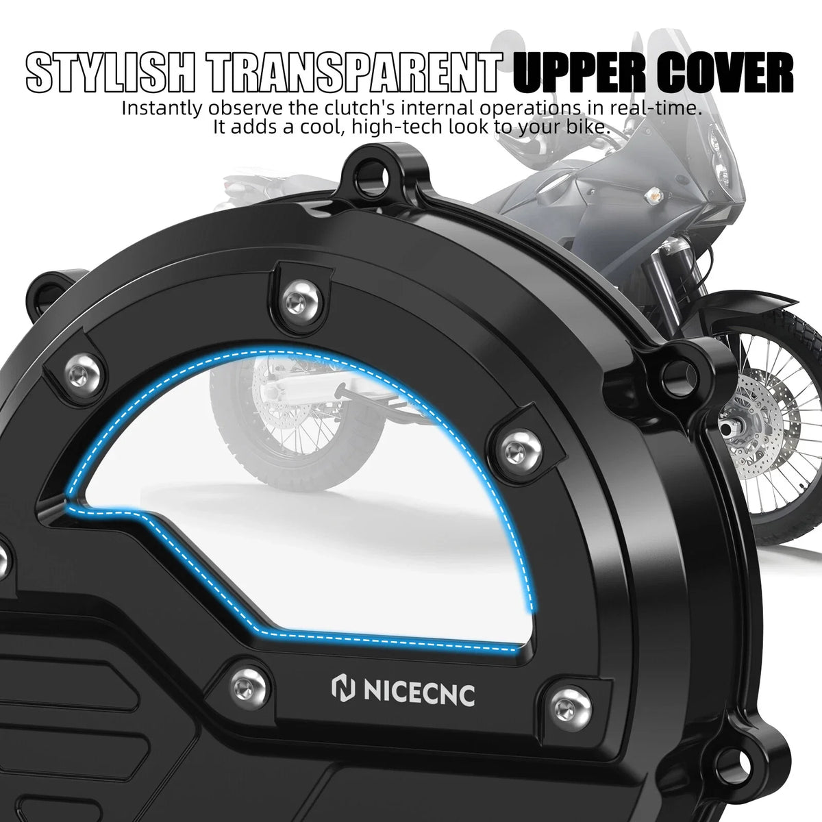NICECNC Billet Clear Clutch Cover for KTM 990 Adventure/R/S, 990 SMR, 990 SMT (2006–2016)