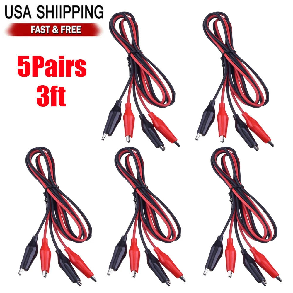 Set of 5 Pairs Dual Red & Black Test Leads with Alligator Clips 16GA