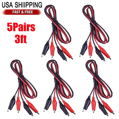 Set of 5 Pairs Dual Red & Black Test Leads with Alligator Clips 16GA