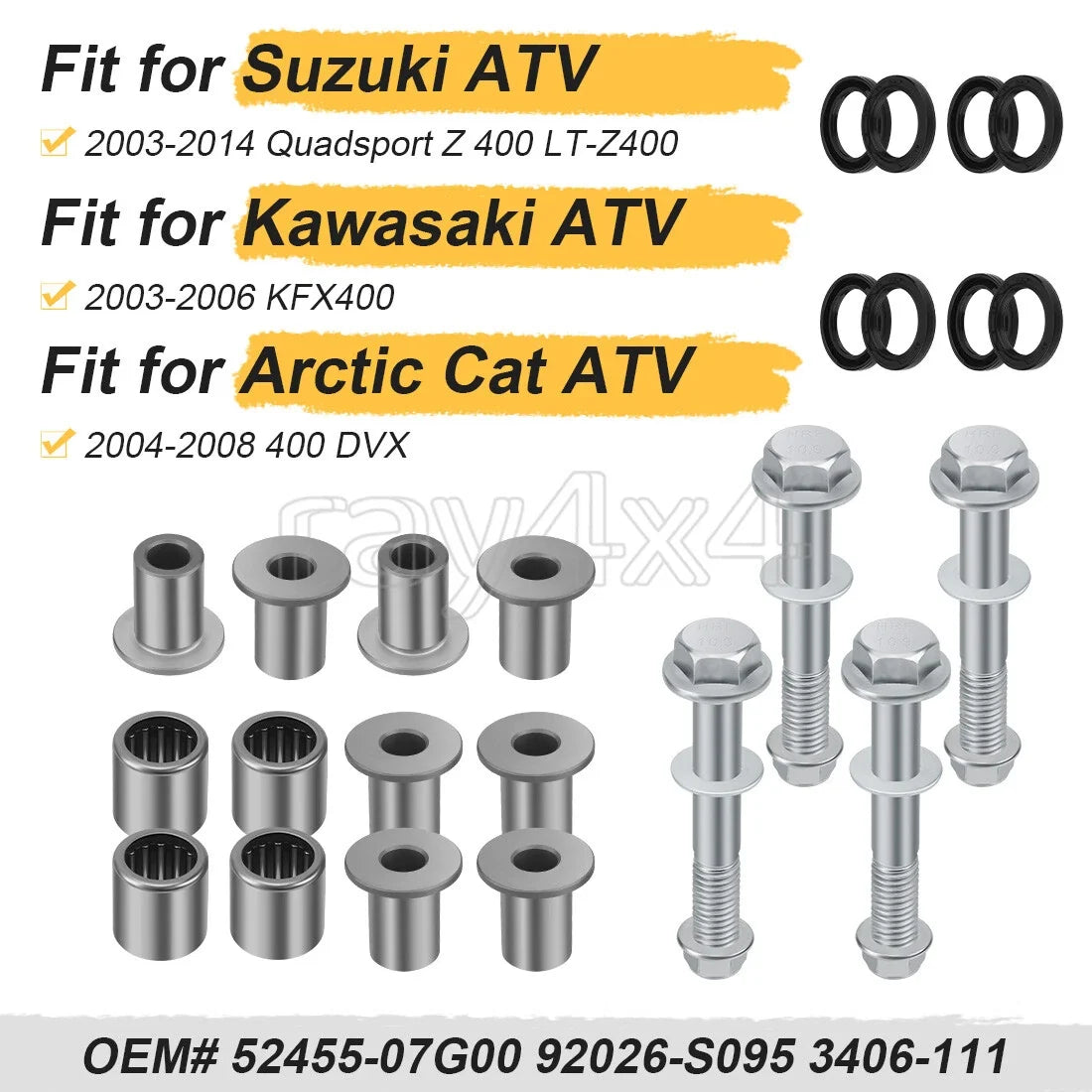Front Upper A Arm Bushings Bearings Seals for Suzuki Quadsport Z400 LTZ400 (2003–2014)