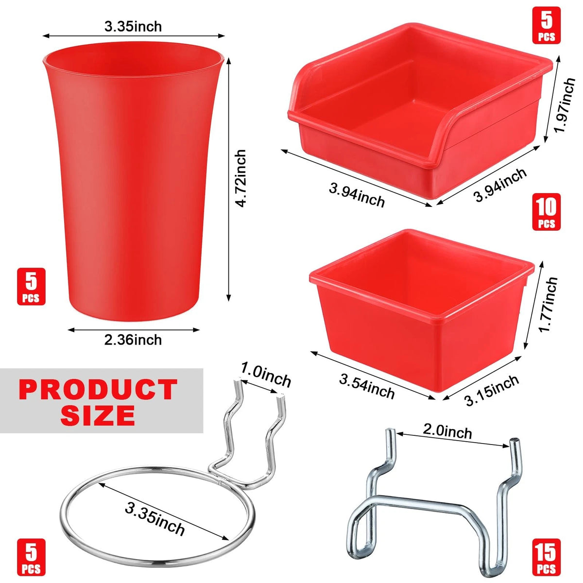 20 Pcs Pegboard Bins and Cups Set for Organizing Tools and Accessories