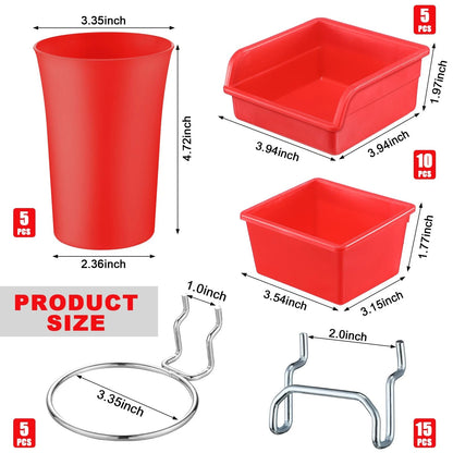 20 Pcs Pegboard Bins and Cups Set for Organizing Tools and Accessories
