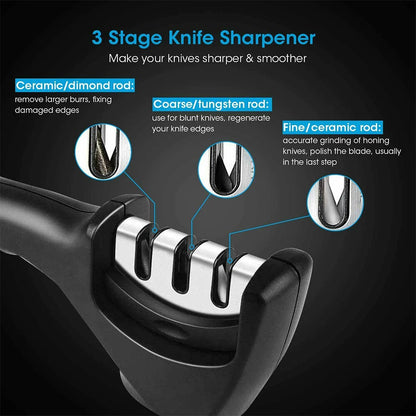 3 Stage Knife Sharpener for Kitchen (Professional Ceramic Tungsten)