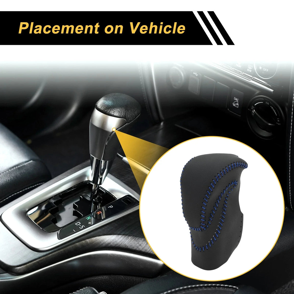 1 Pc Gear Shift Knob Cover for Honda Accord (2013–2017) Black Blue Faux Leather