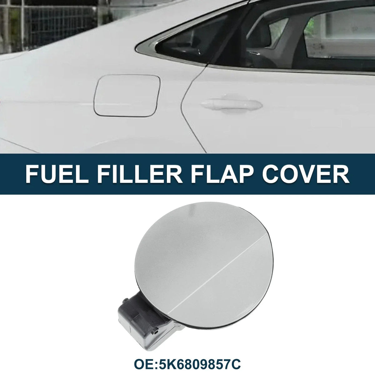 Fuel Tank Door Cap for Volkswagen Golf 6 (2010–2013) Silver Tone