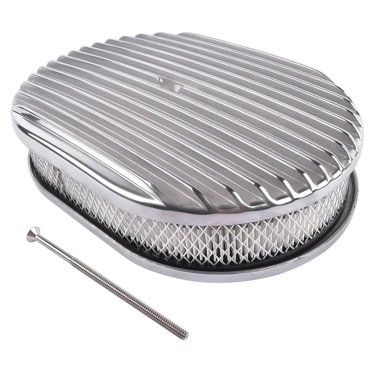 12" Oval Aluminum Full Finned Air Cleaner for Chevy Ford (Polished)