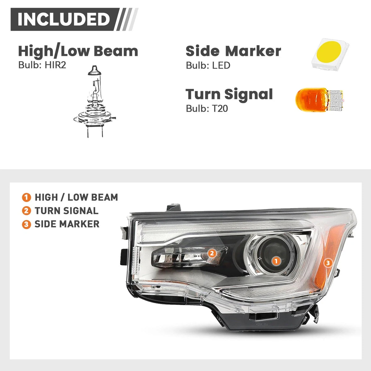 Halogen Headlight Pair for GMC Acadia SL (2017–2019) W/Bulb W/O LED DRL Chrome