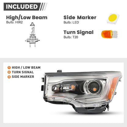 Halogen Headlight Pair for GMC Acadia SL (2017–2019) W/Bulb W/O LED DRL Chrome