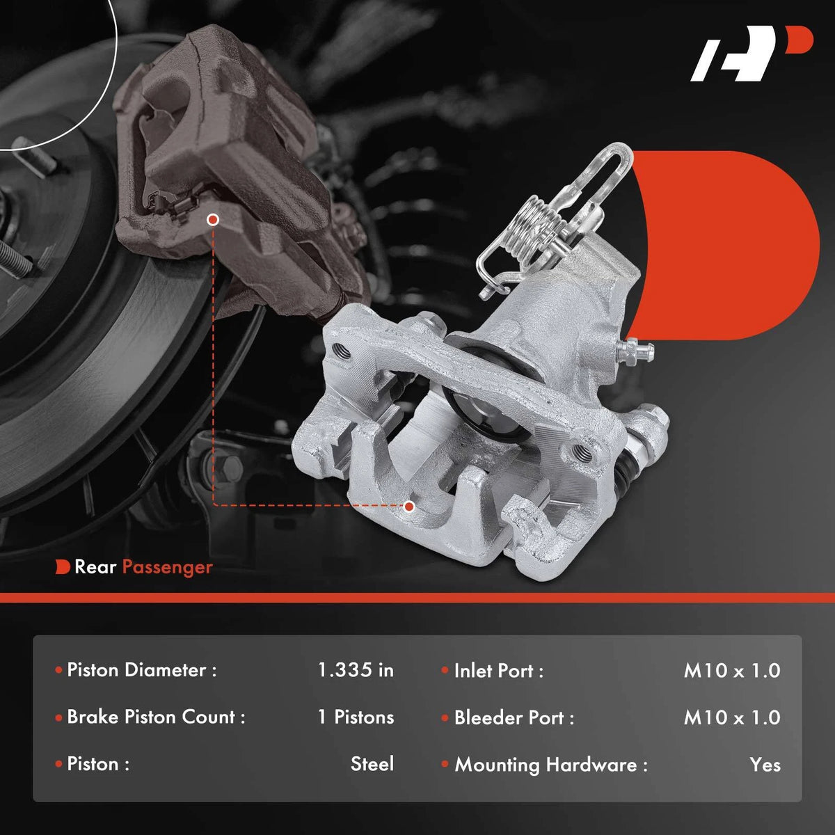 Rear Right Brake Caliper w/ Bracket for Hyundai Elantra Tiburon (1996–2000) 5832029A20, 5832029A10, 19-B1917