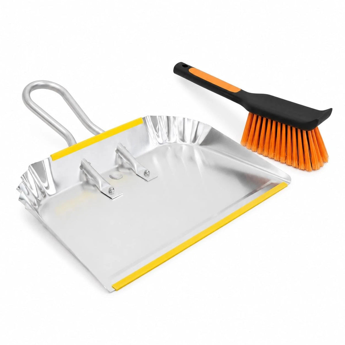 Set of 2 Heavy Duty Metal Dust Pan Brush for Garage Yard Cleanup