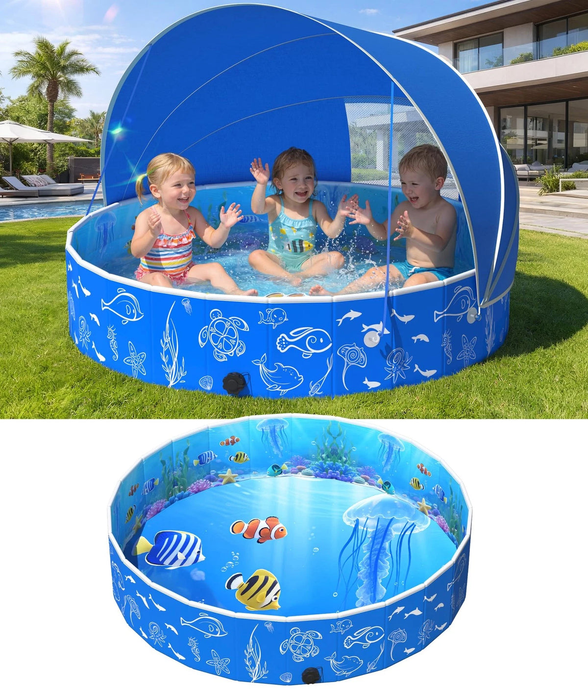 51in Foldable Toddler Pool with Canopy for Kids (No Year Range)