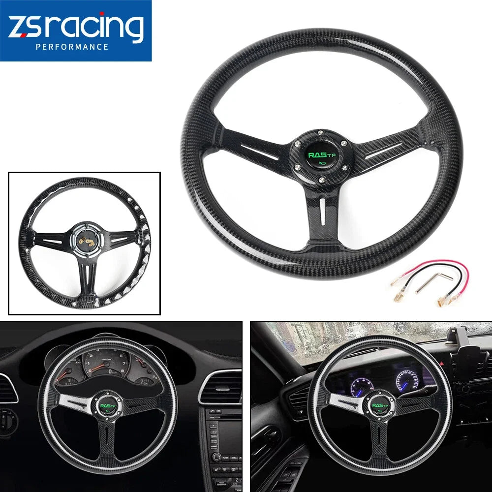 6 Bolt 14 Inch Carbon Fiber Racing Steering Wheel Deep Dish