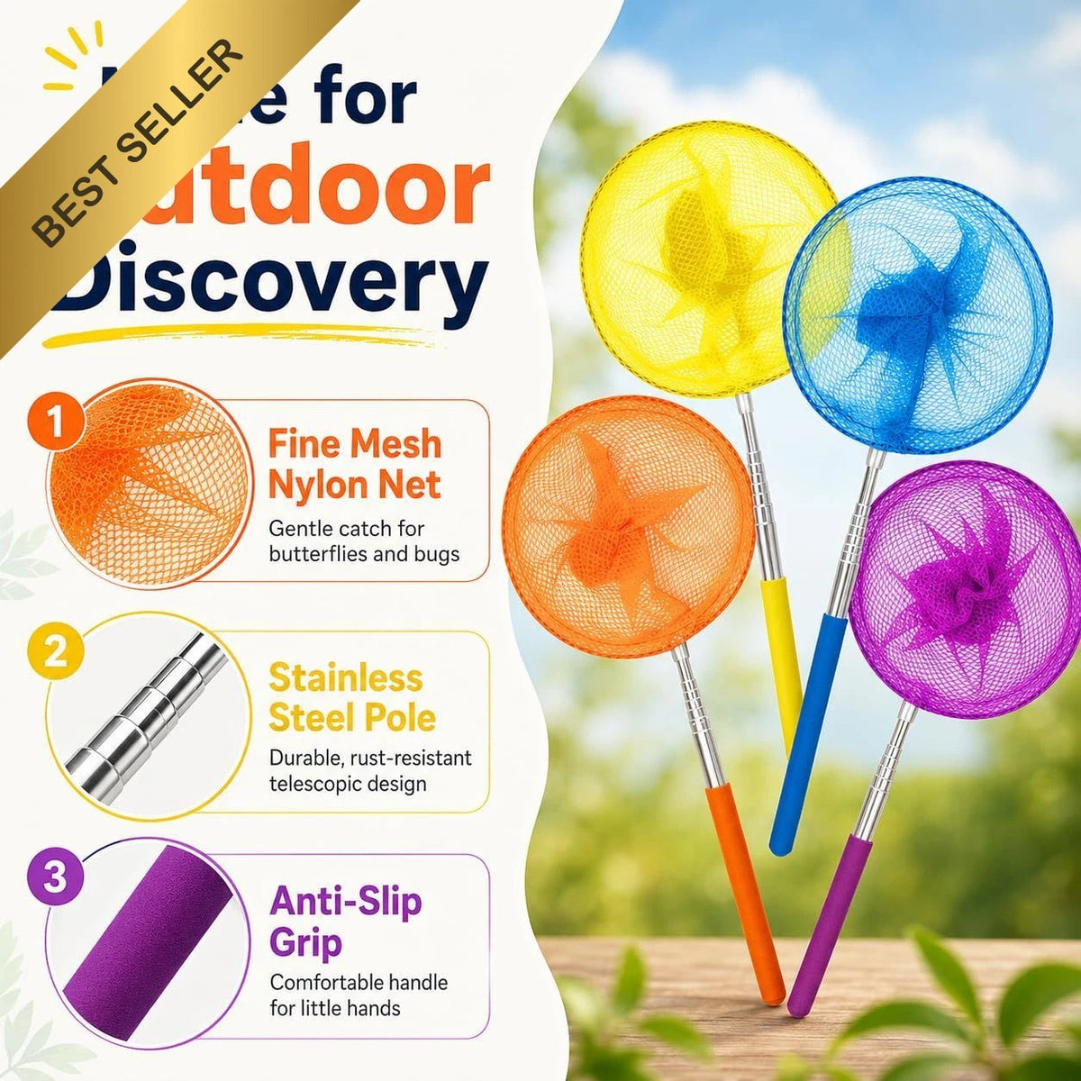 Set of 4 Telescopic Butterfly Fishing Nets 34" Insect Bug Catcher