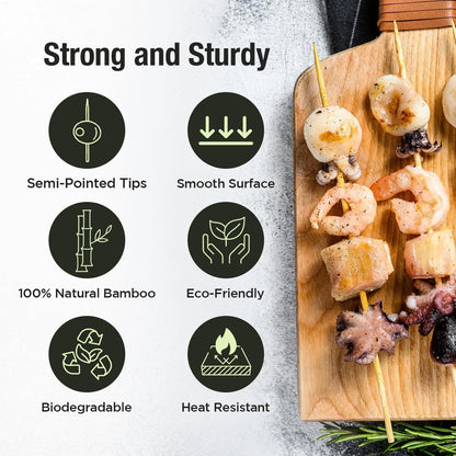 6 Inch Bamboo Skewers for BBQ Appetizers (Set of 50)