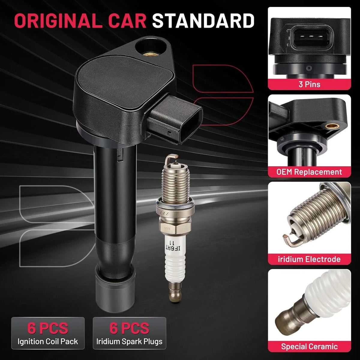 Set of 6 Ignition Coils and Iridium Spark Plugs for Acura CL TL (1997–2003)