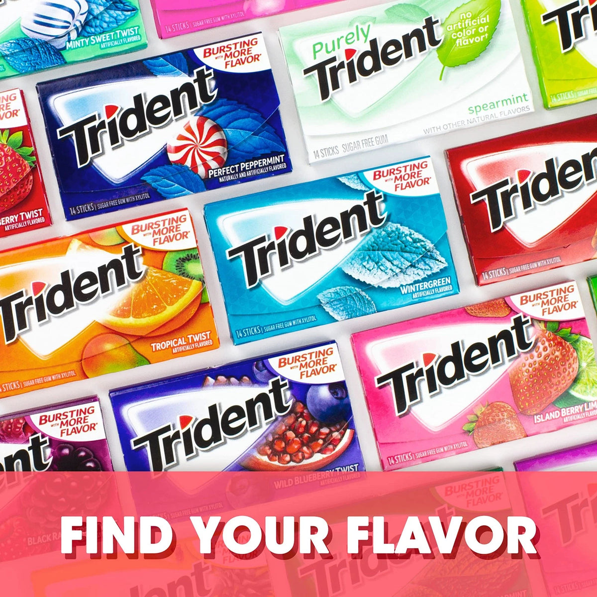 12 Packs of 14 Pieces Sugar-Free Chewing Gum for Trident Island Berry Lime