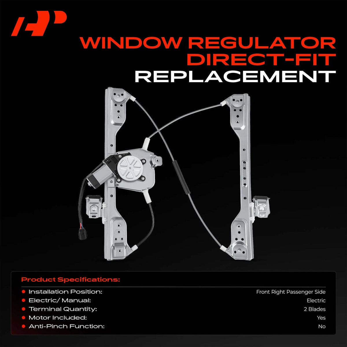 Front Right Window Regulator for Chrysler Dodge (5065470AB, 5065470AC, 5065470AD, 5065470AE, 5065470AF, 748-620)