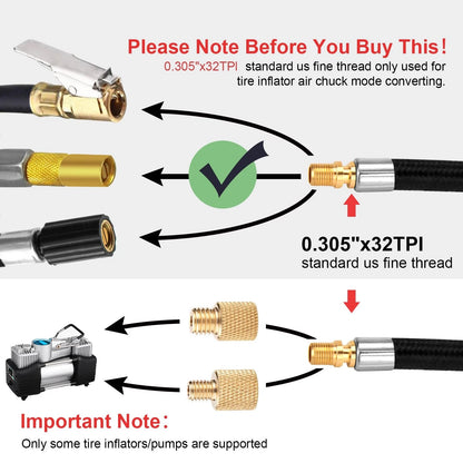 31 Inch Tire Inflator Hose Lock On Air Chuck Schrader Valve Adapter for Car Truck