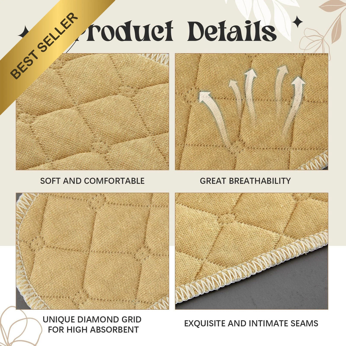 10PCS Cotton Bra Liners Sweat Pads 3-Layer Inserts for Women