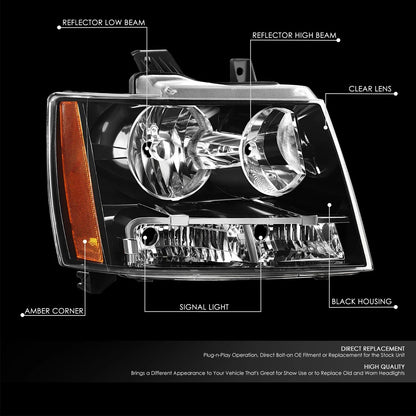 Right Black Housing Headlight Lamp for Chevy Avalanche Suburban Tahoe (2007–2014)