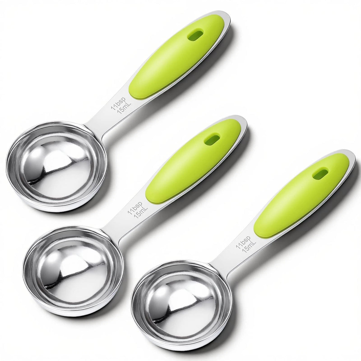 3 Pcs Measuring Spoon Set (3 tsp, 1/2 oz, 15 ml) - Medium, Green