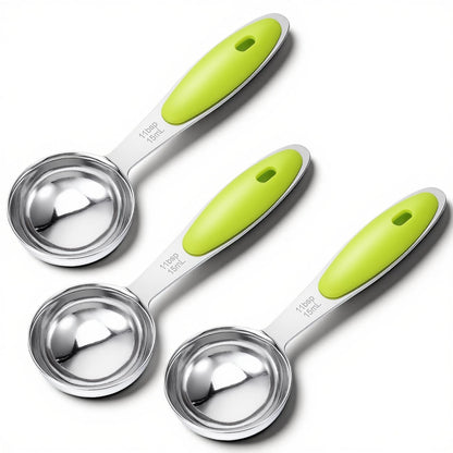 3 Pcs Measuring Spoon Set (3 tsp, 1/2 oz, 15 ml) - Medium, Green