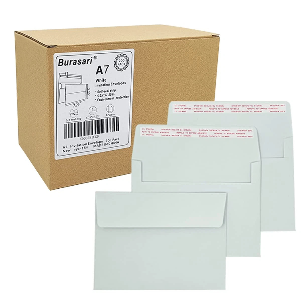 200 A7 Invitation Envelopes - 5.25x7.25 in Windowless Design, 120GSM White