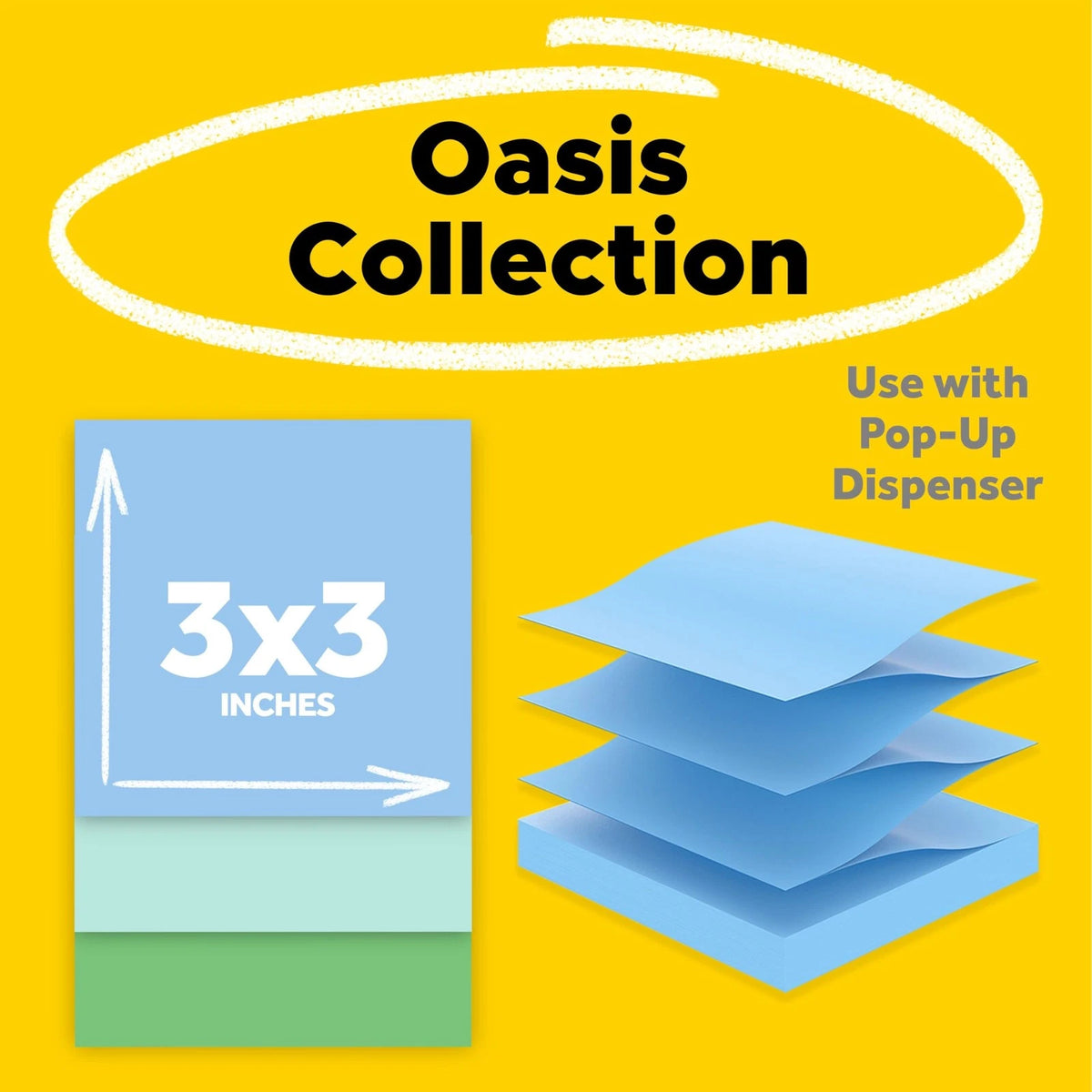 Set of 3 Post-it Super Sticky Notes 3" x 3" - Washed Denim, Fresh Mint, Lucky Green