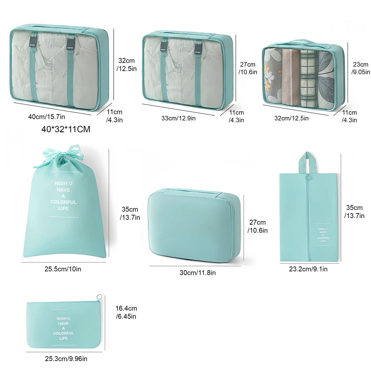 7PCS Travel Storage Bag Set for Clothes, Shoes, Toiletries