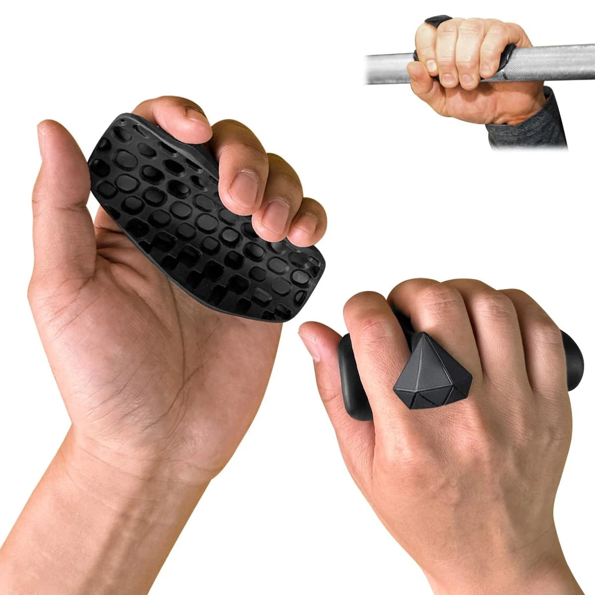 Rubber Gym Grips for Weight Lifting (Men & Women) - Anti Slip, Large, Black