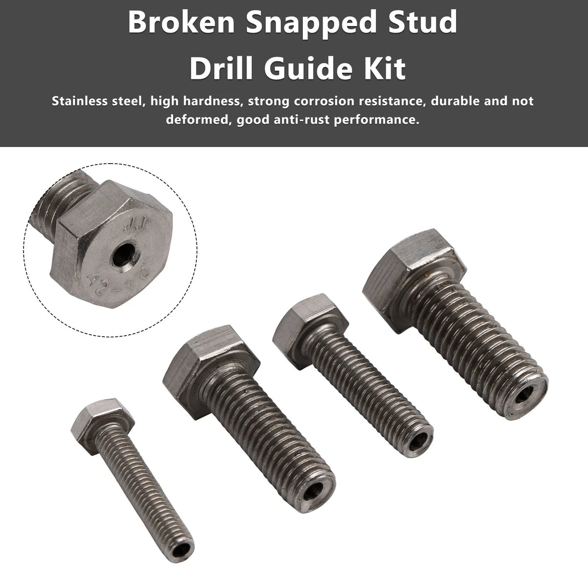 Set of 4 Stainless Steel Broken Stud Drill Guides for M6, M8, M10, M12