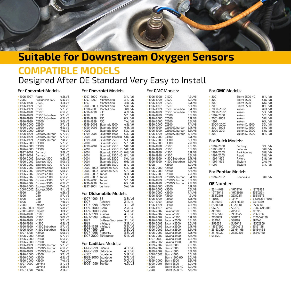 2X Up Downstream O2 Oxygen Sensor for Chevrolet K2500 (1996–1998) 234-4018
