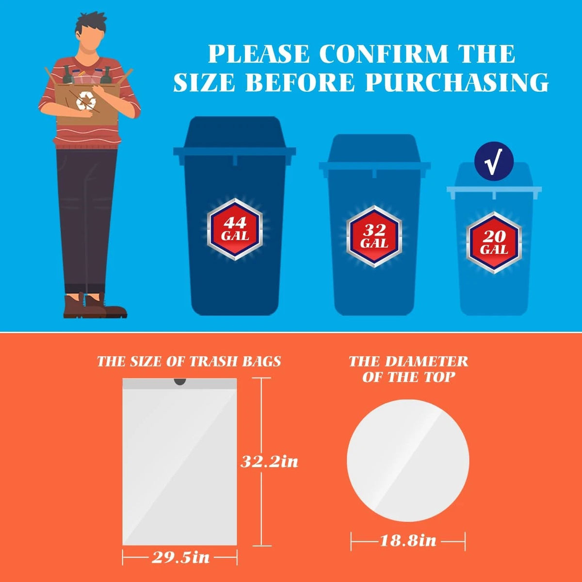 20 Gallon Drawstring Trash Bags for Large Capacity (Pack of 200)