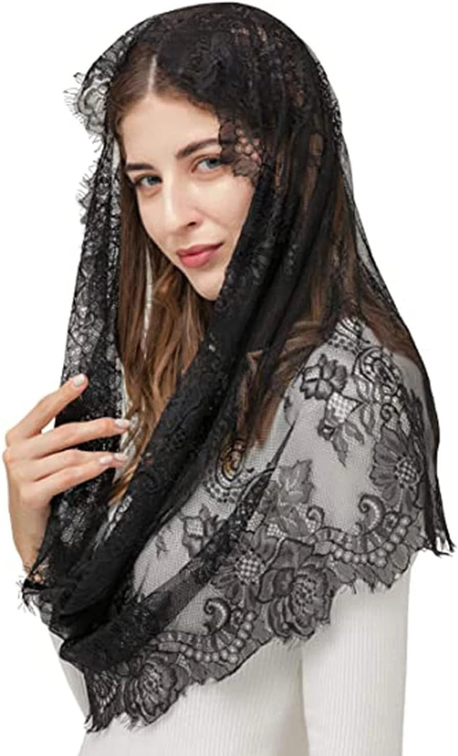 Floral Lace Chapel Mantilla Head Covering for Catholic Mass