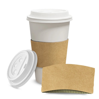 Set of 300 Paper Coffee Cups with Lids and Sleeves for Various Uses
