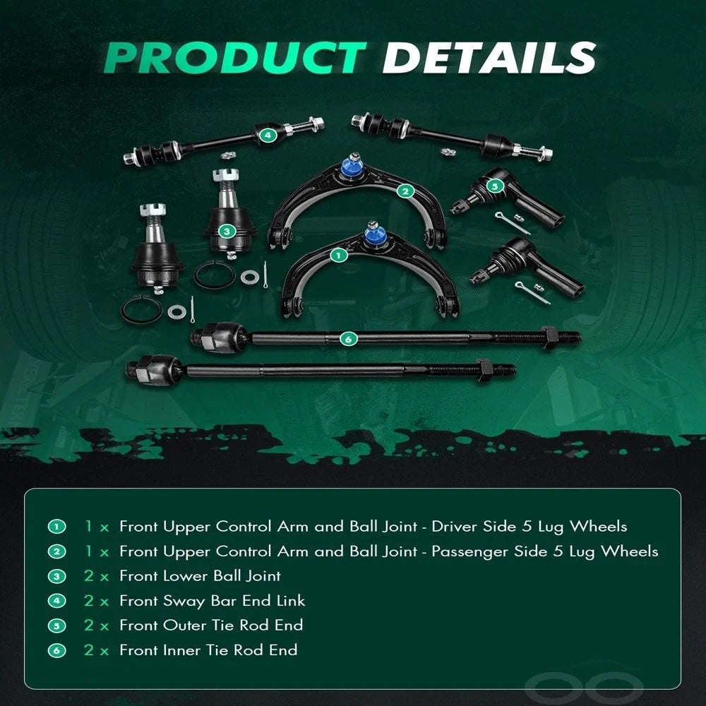 10PC Steering Control Arms & Ball Joint Tie Rod End for Dodge Ram 1500 (2006–2008)