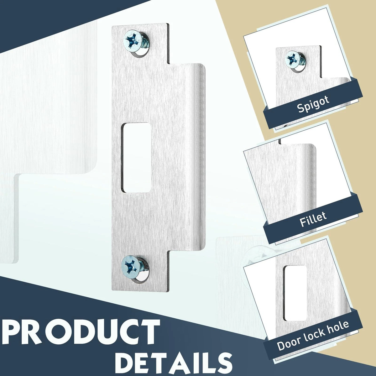 Set of 4 Deadbolt Strike Plates for Universal Use (4 7/8 x 3 3/8 x 1 1/4 Inch)