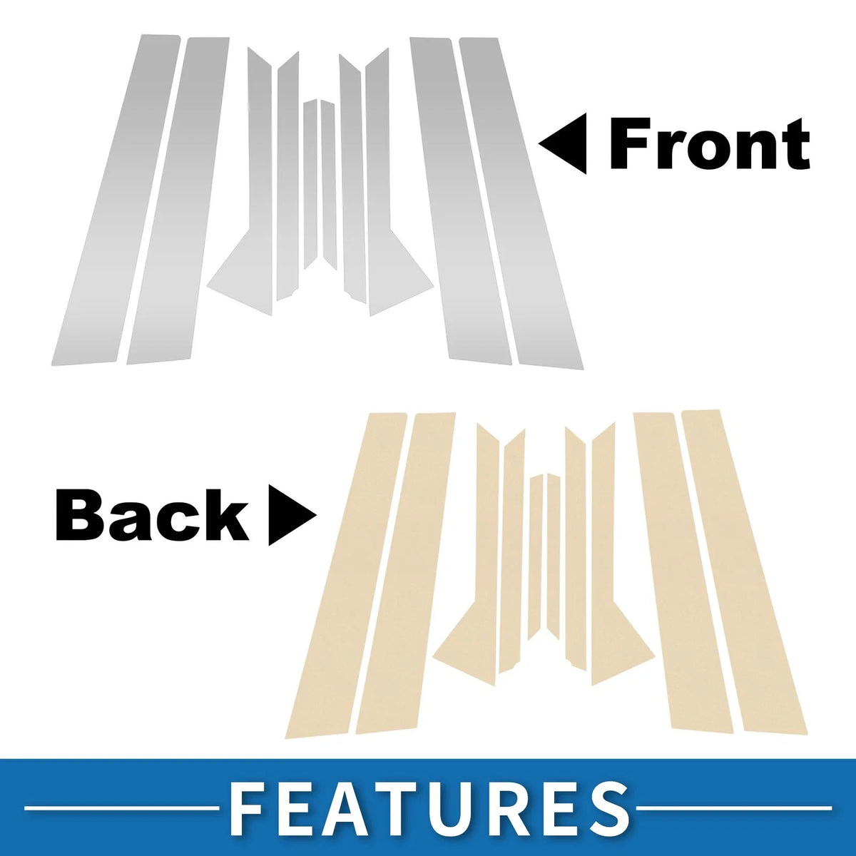 10pcs Door Pillar Window Trim for Ford Fiesta (2011–2015) Silver Tone