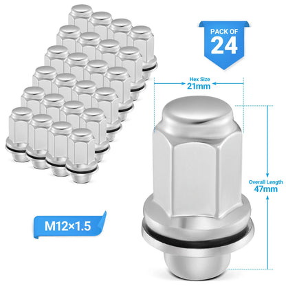 24pcs M12x1.5 Chrome Lug Nuts for Toyota Tundra Sequoia Lexus GX460 (2007–2021)