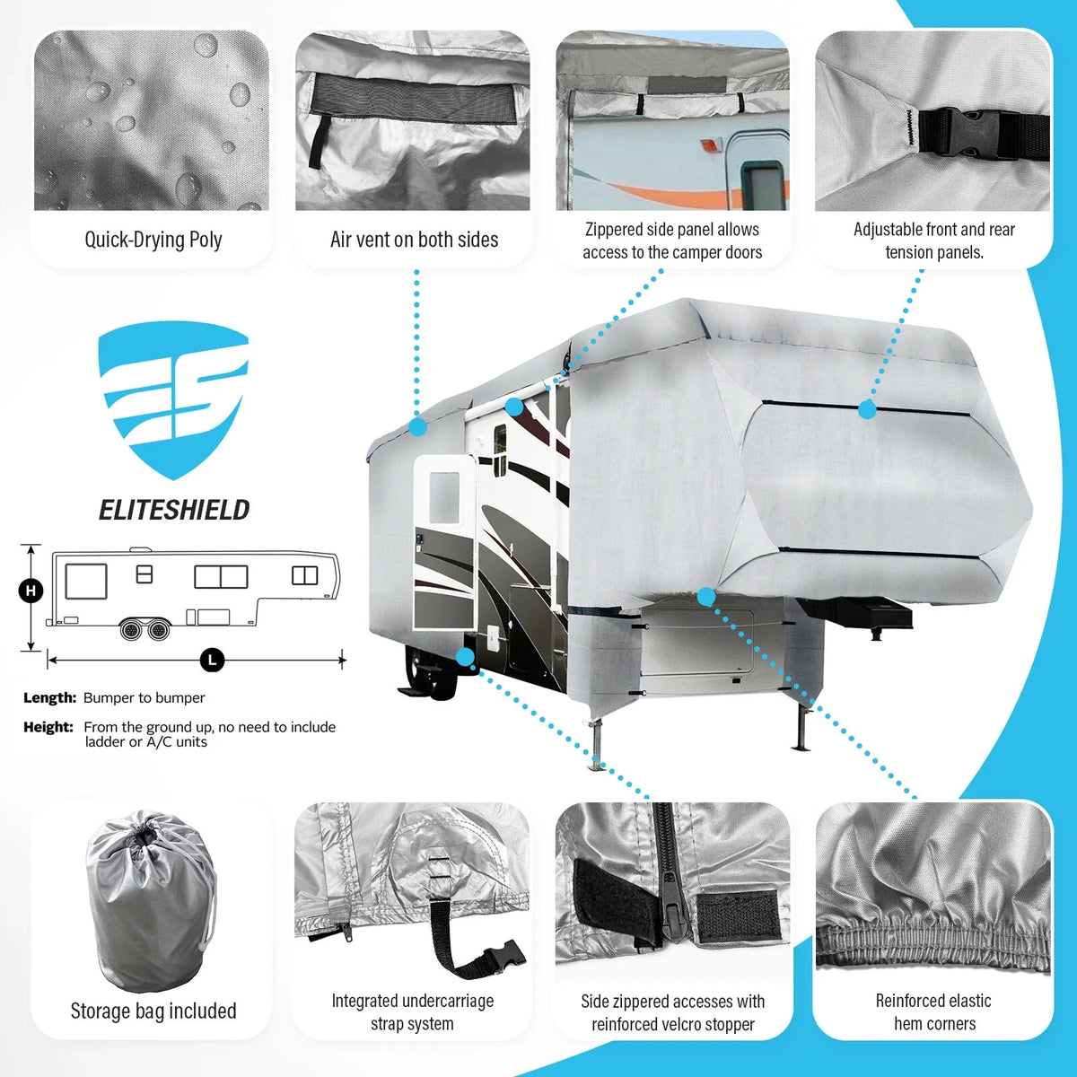 5th Wheel RV Cover for Travel Trailer (Fits 33'-37' Length)