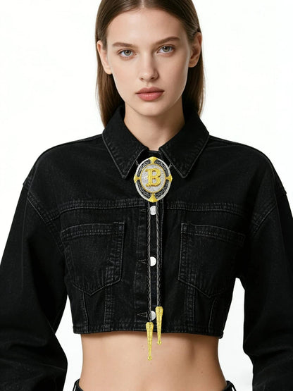Bolo Tie for Men - Golden Initial Letter ABCDMJR to Z
