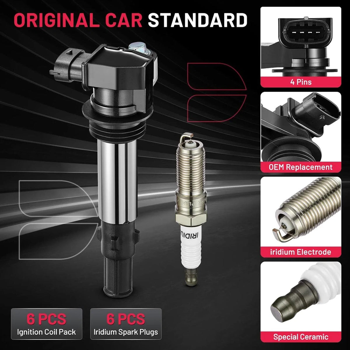Set of 6 Ignition Coils and Iridium Spark Plugs for Buick Cadillac GMC Saturn