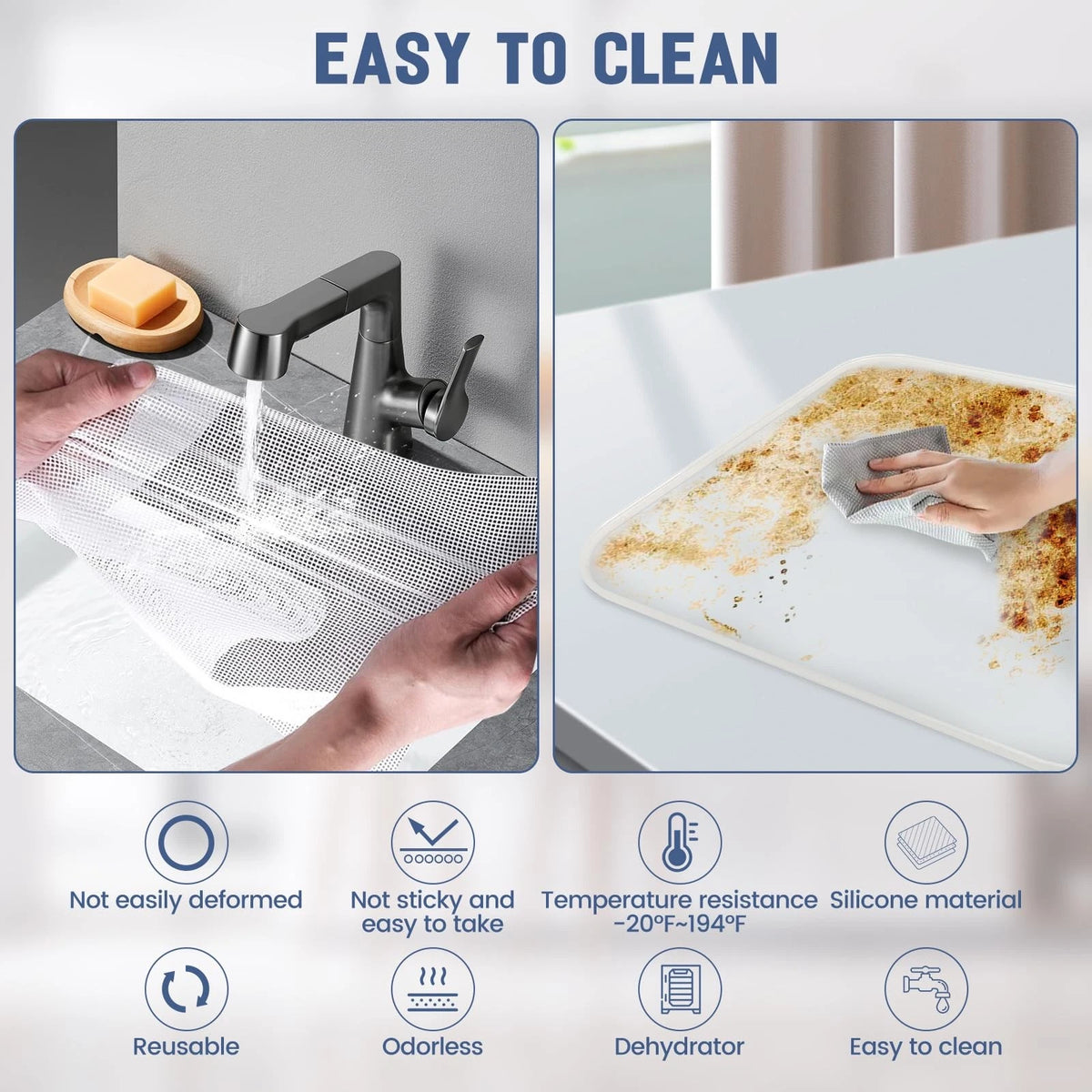 Set of 4 Silicone Food Dehydrator Trays 9.45x9.45in, Transparent