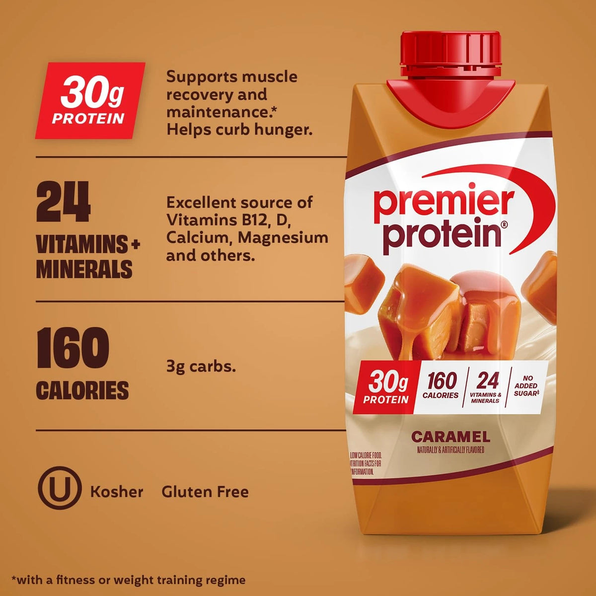 Pack of 12 Premier Protein Shake, Caramel, 30g Protein, 11 Fl Oz