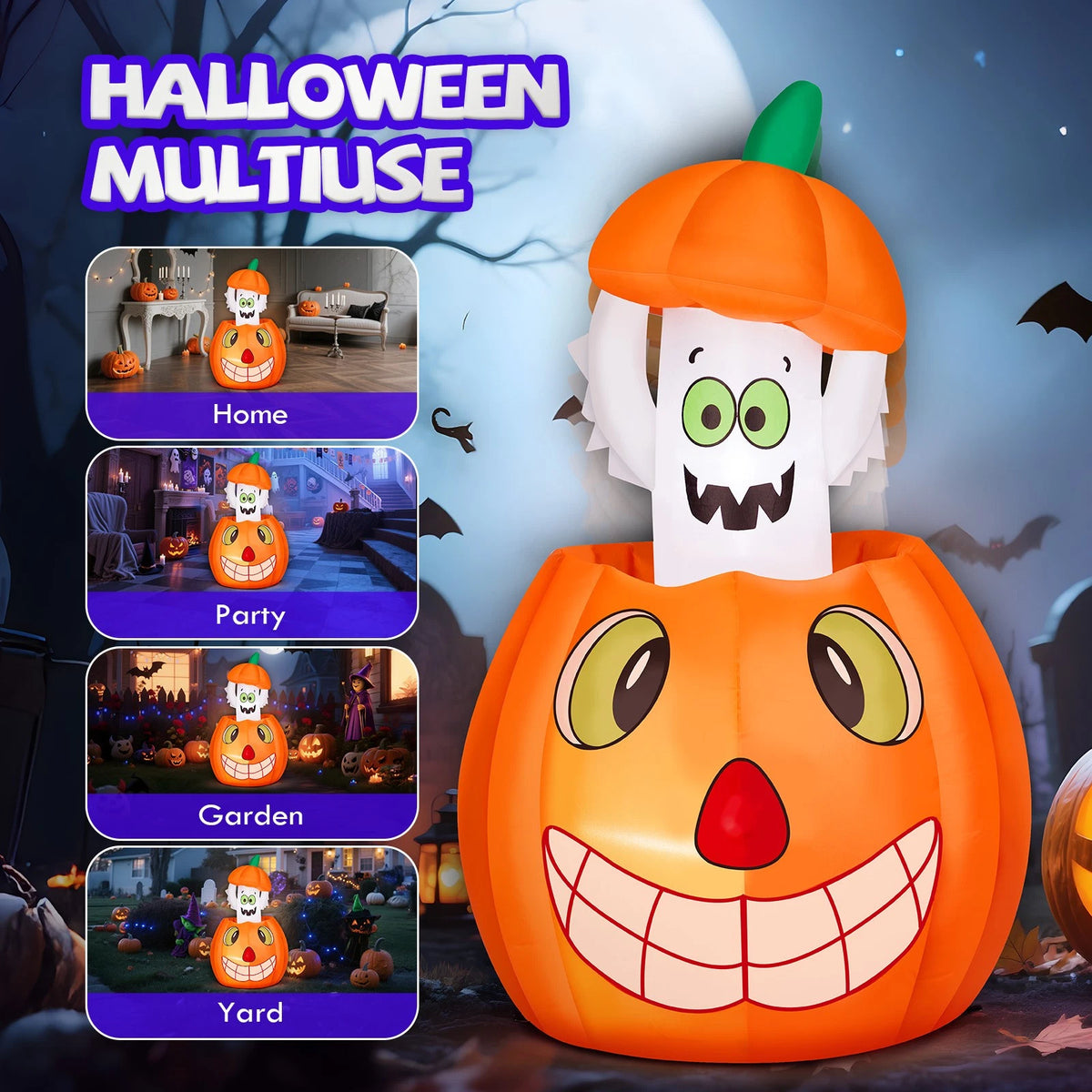 2.8FT Halloween Inflatable Pumpkin Ghost Decoration for Indoor/Outdoor Use